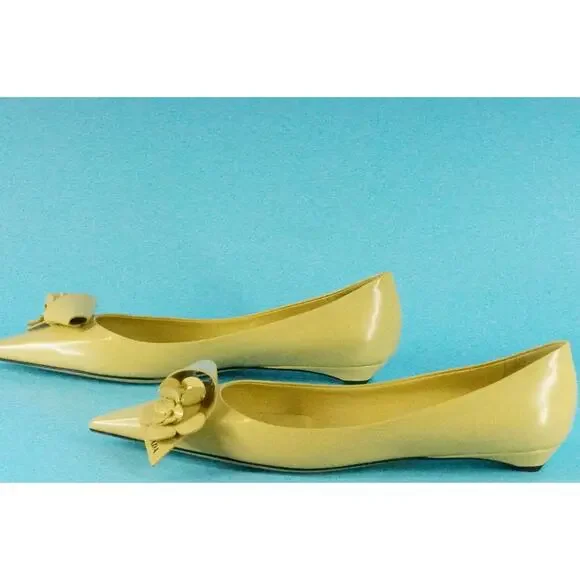 Prada Loop Bouquet Yellow Patent Pointed Toe Flat NIB $1120 Floral - Picture 3 of 13